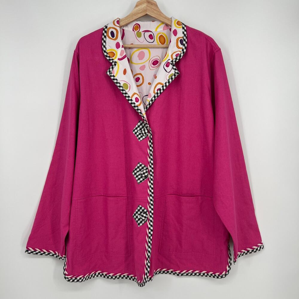 Koos of Course Linen Blend Reversible Blazer Jacket Womens 1X Pink Multi Artsy